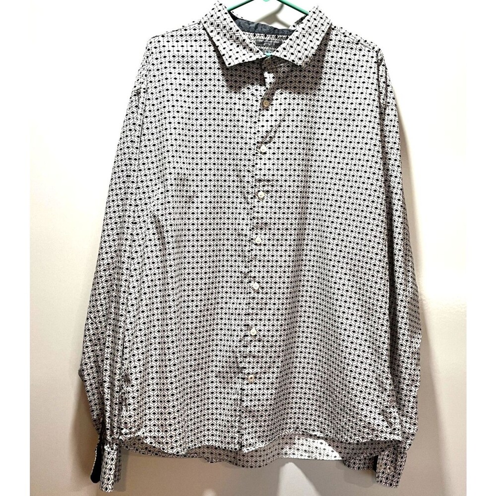 Paulo Solari 5X Black Geometric Diamond Print Long Sleeve Button Down Shirt